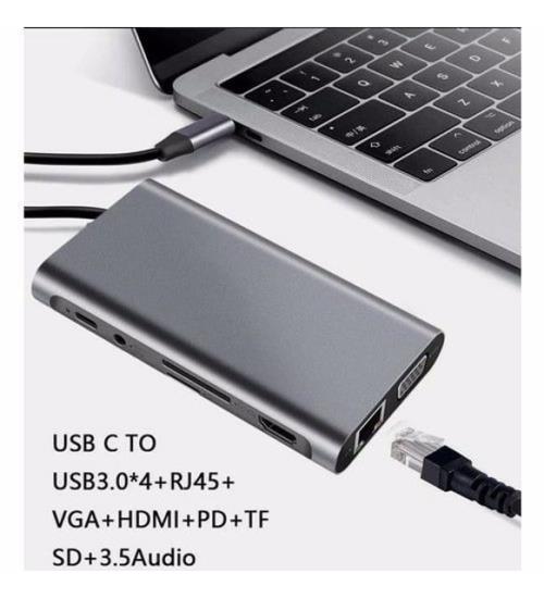 DAYTONA FC31 Macbook Uyumlu Type-C™ UBS-C to 3* USB 3.0 4K 1080p HD HDMI VGA RJ45 Pd Aux Sd Tf 10IN1 Çevirici Hub Adaptr